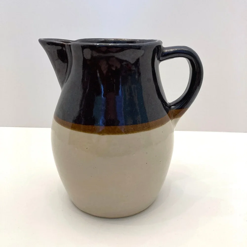 Roseville RRP U.S.A. Pottery Cream & Dark Brown Stoneware Pitcher Signed 5.75
